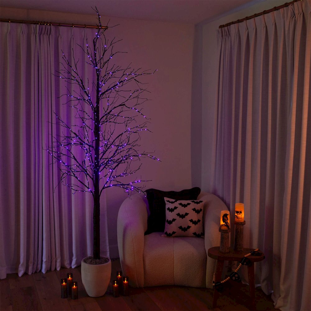 8ft. Pre-Lit Halloween Black Twig Artificial Tree with 510 LED Lights. Picture 8
