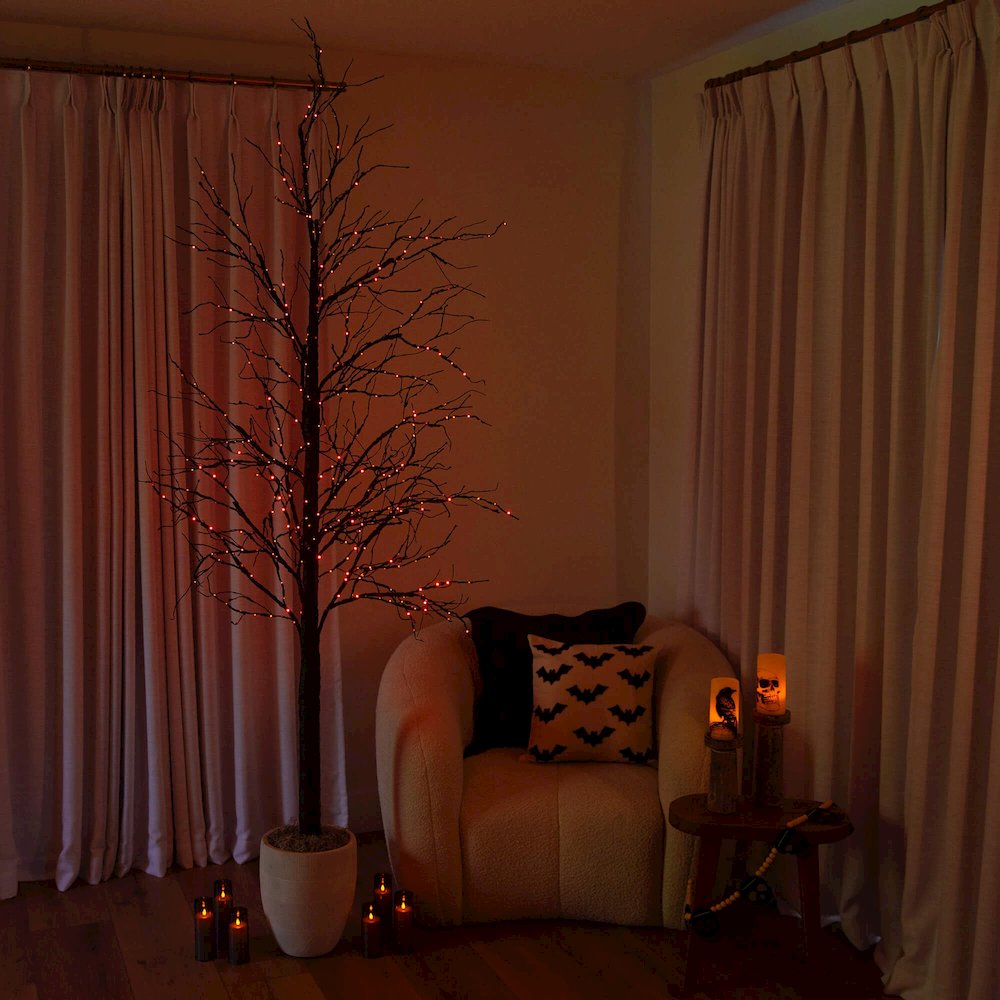 8ft. Pre-Lit Halloween Black Twig Artificial Tree with 510 LED Lights. Picture 9