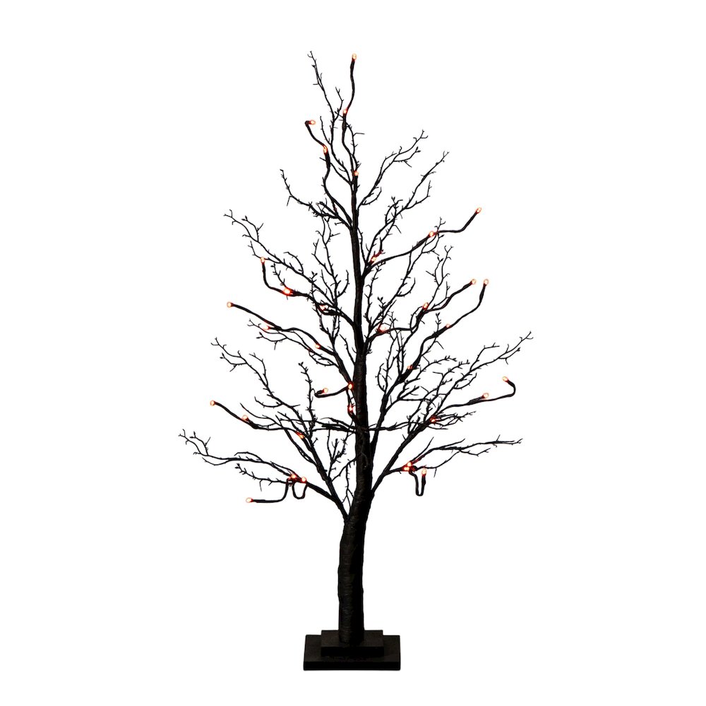 3ft. Pre-Lit Halloween Deluxe Black Twig Artificial Tree with 36 LED Lights. Picture 1