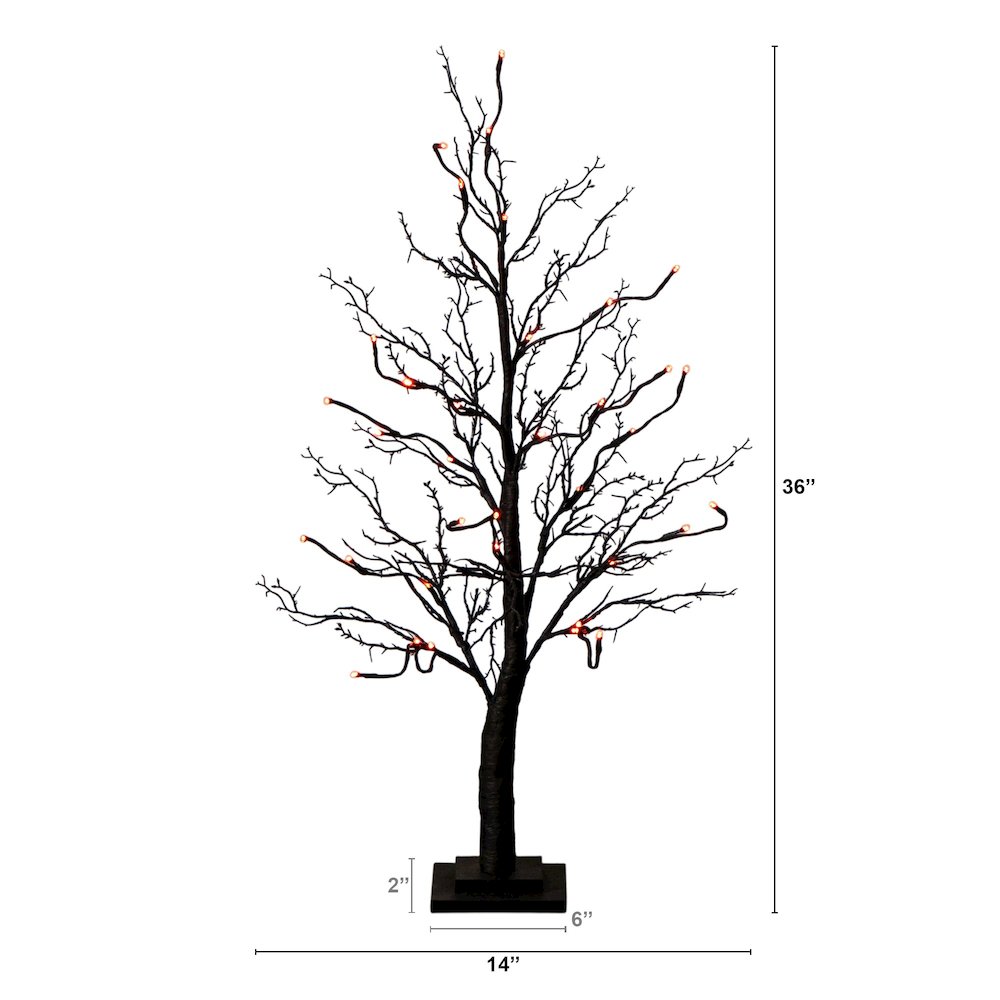 3ft. Pre-Lit Halloween Deluxe Black Twig Artificial Tree with 36 LED Lights. Picture 12