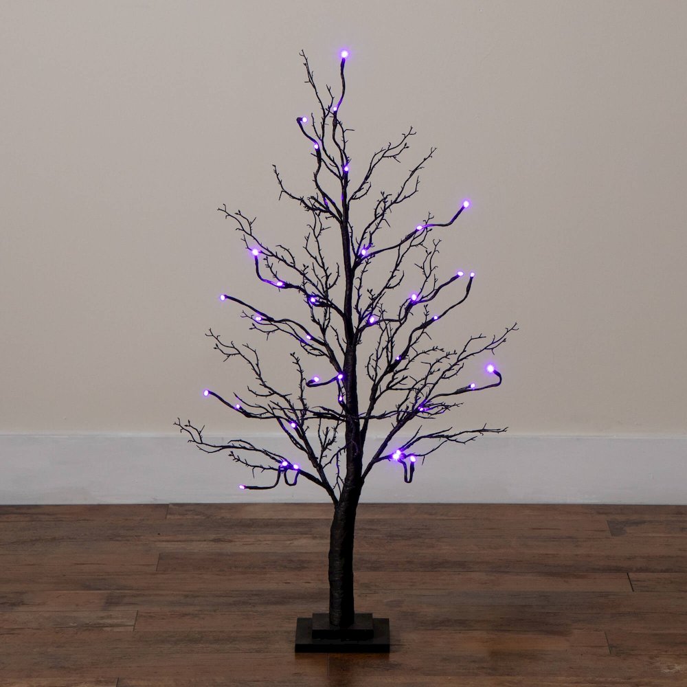 3ft. Pre-Lit Halloween Deluxe Black Twig Artificial Tree with 36 LED Lights. Picture 6