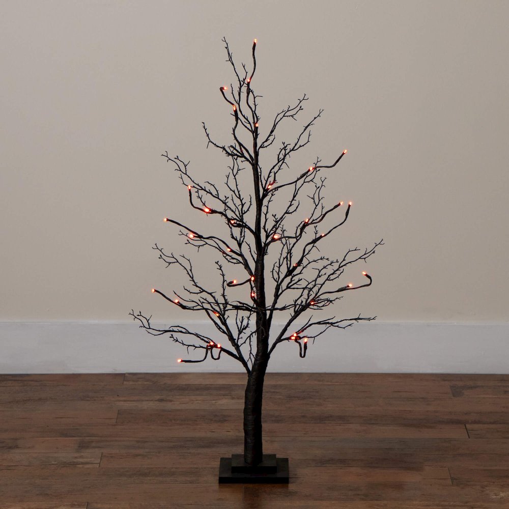 3ft. Pre-Lit Halloween Deluxe Black Twig Artificial Tree with 36 LED Lights. Picture 3