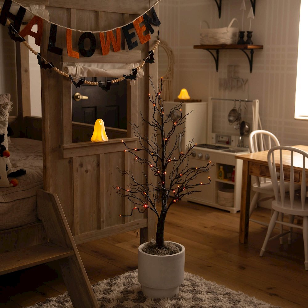3ft. Pre-Lit Halloween Deluxe Black Twig Artificial Tree with 36 LED Lights. Picture 10