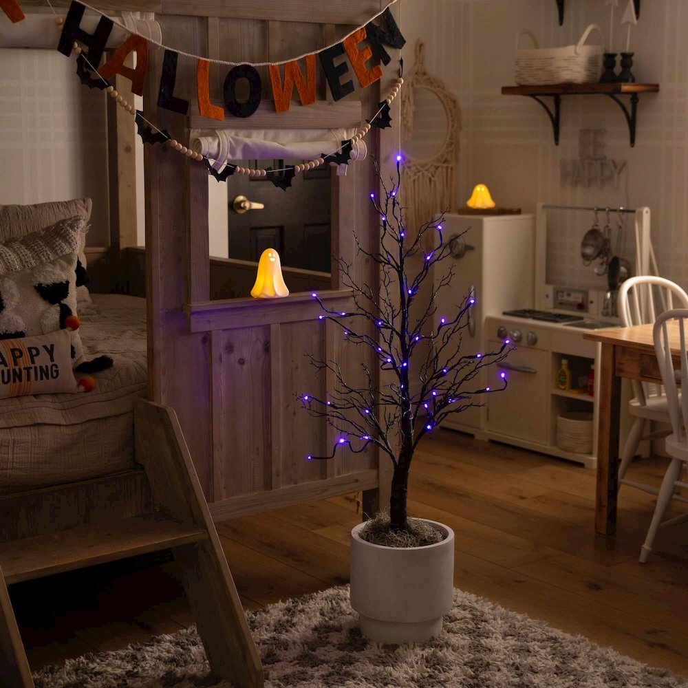 3ft. Pre-Lit Halloween Deluxe Black Twig Artificial Tree with 36 LED Lights. Picture 11