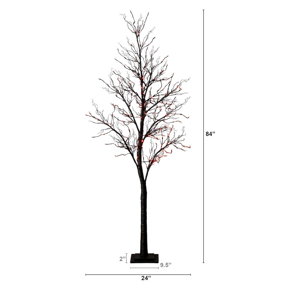 7ft. Pre-Lit Halloween Deluxe Black Twig Artificial Tree with 180 LED Lights. Picture 1