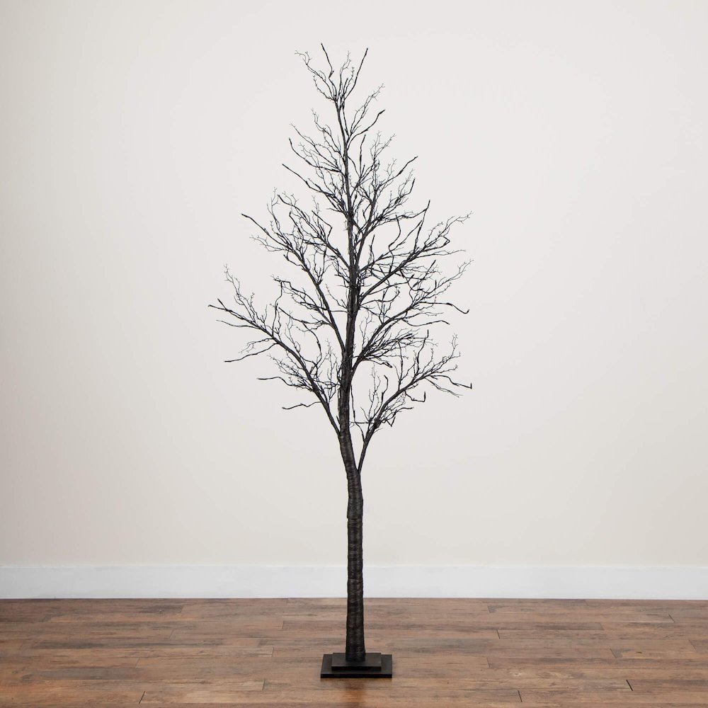 7ft. Pre-Lit Halloween Deluxe Black Twig Artificial Tree with 180 LED Lights. Picture 10