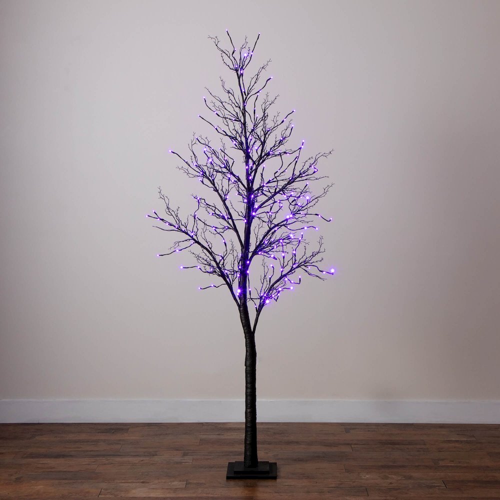 7ft. Pre-Lit Halloween Deluxe Black Twig Artificial Tree with 180 LED Lights. Picture 3