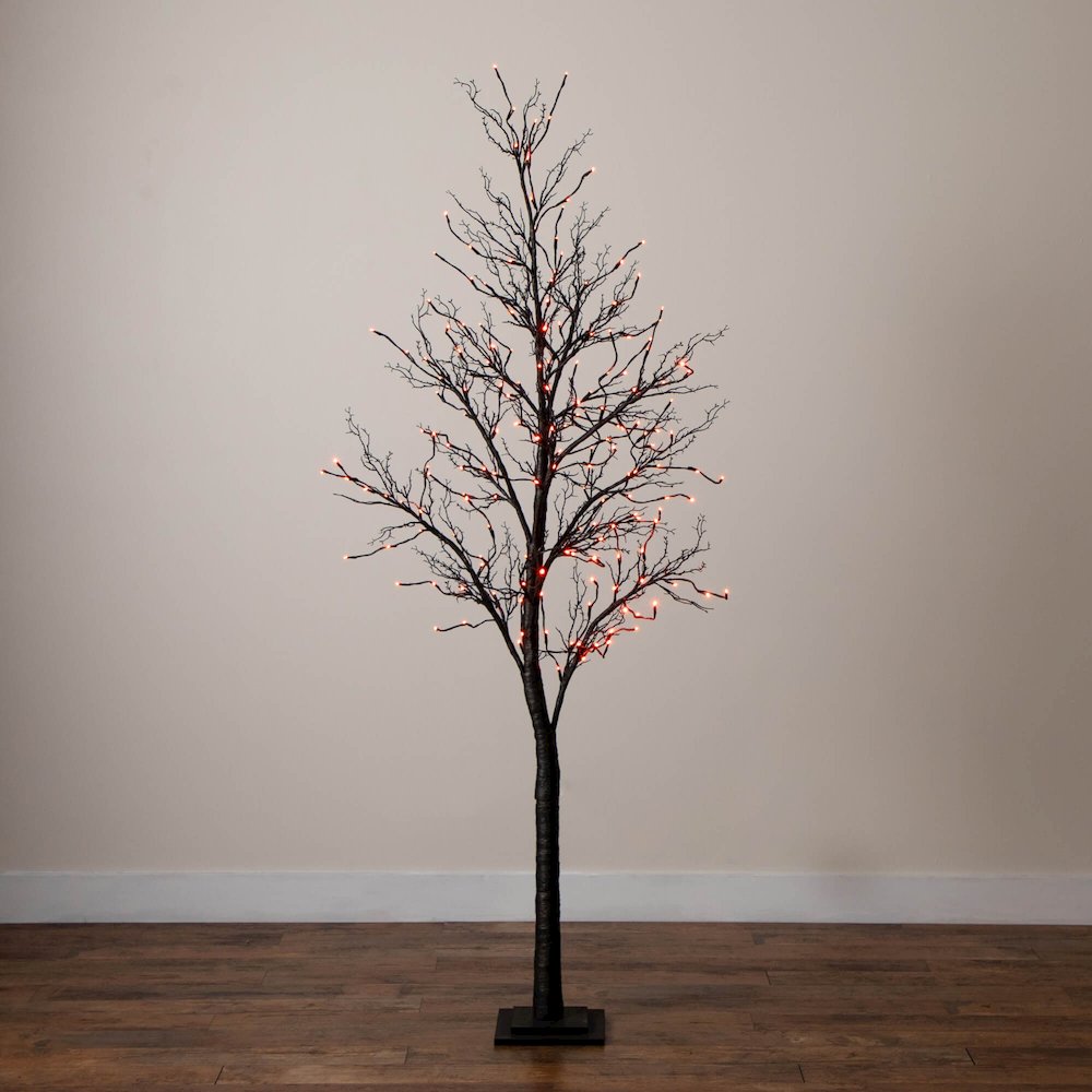 7ft. Pre-Lit Halloween Deluxe Black Twig Artificial Tree with 180 LED Lights. Picture 4