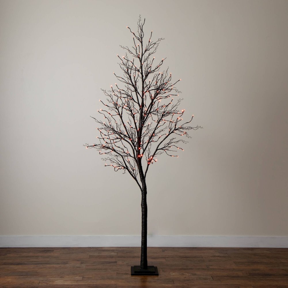8ft. Pre-Lit Halloween Deluxe Black Twig Artificial Tree with 216 LED Lights. Picture 10