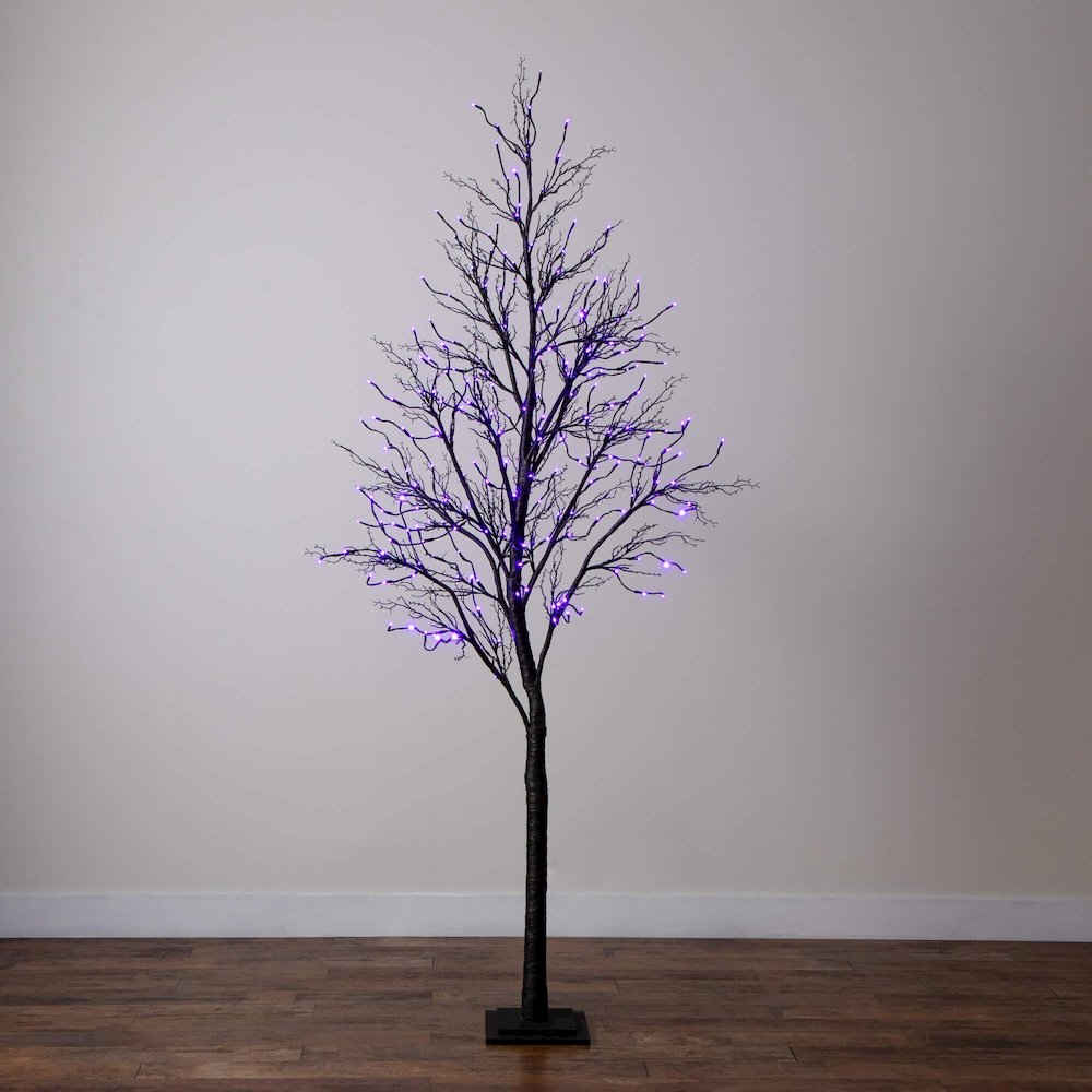 8ft. Pre-Lit Halloween Deluxe Black Twig Artificial Tree with 216 LED Lights. Picture 11