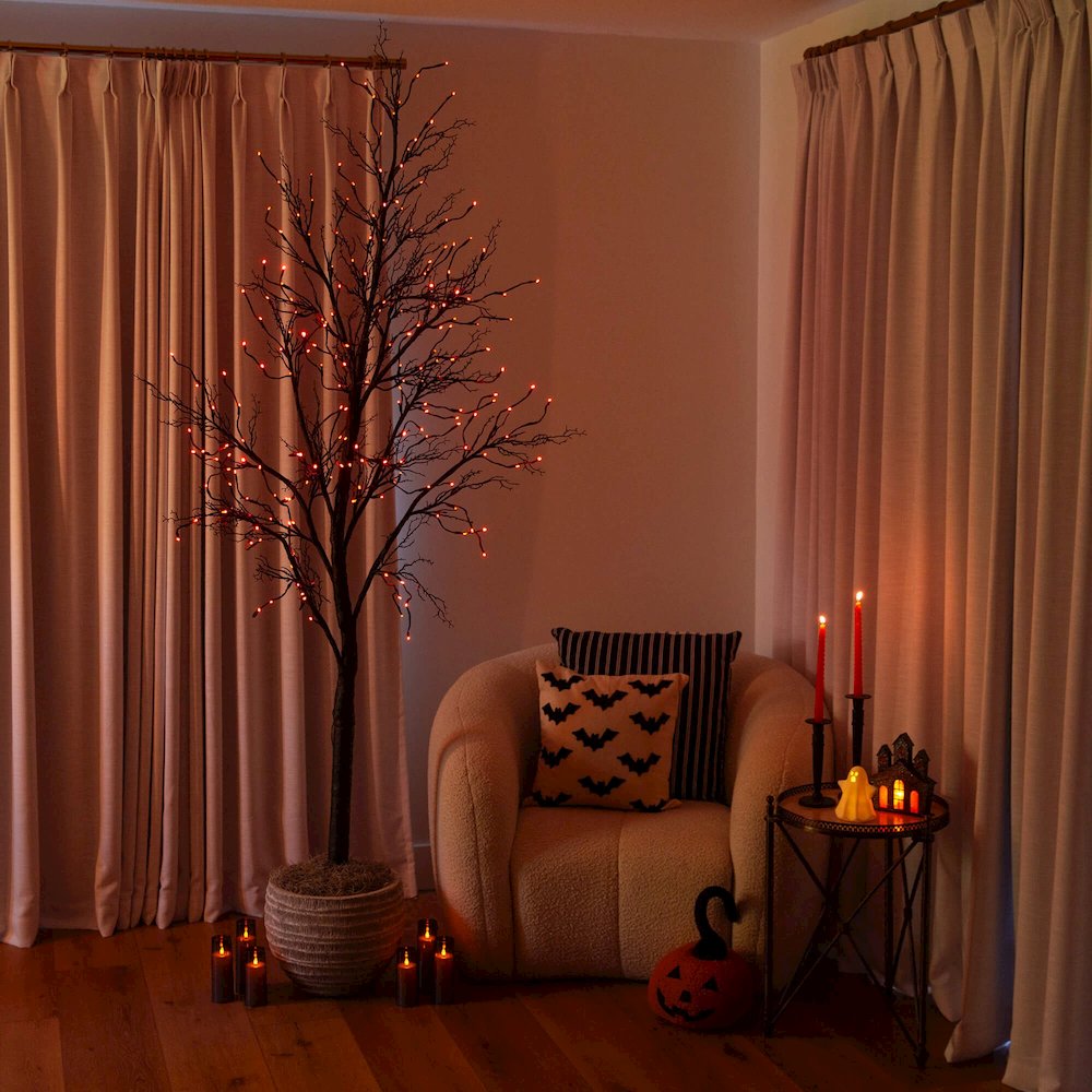 8ft. Pre-Lit Halloween Deluxe Black Twig Artificial Tree with 216 LED Lights. Picture 12