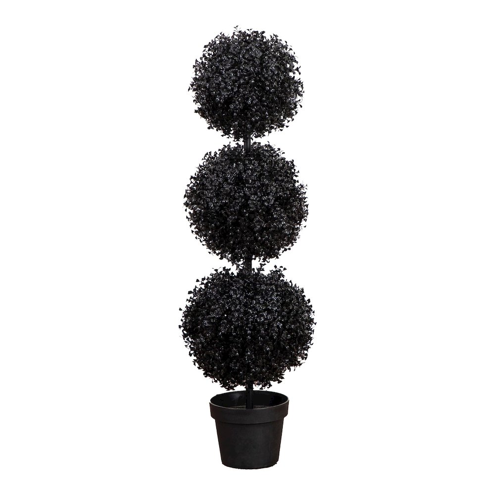 3ft. UV Resistant Artificial Halloween Black Triple Ball Boxwood Topiary. Picture 4