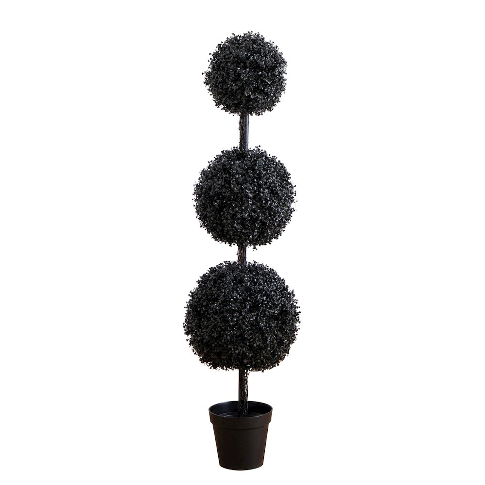 5ft. UV Resistant Artificial Halloween Black Triple Ball Boxwood Topiary. Picture 4