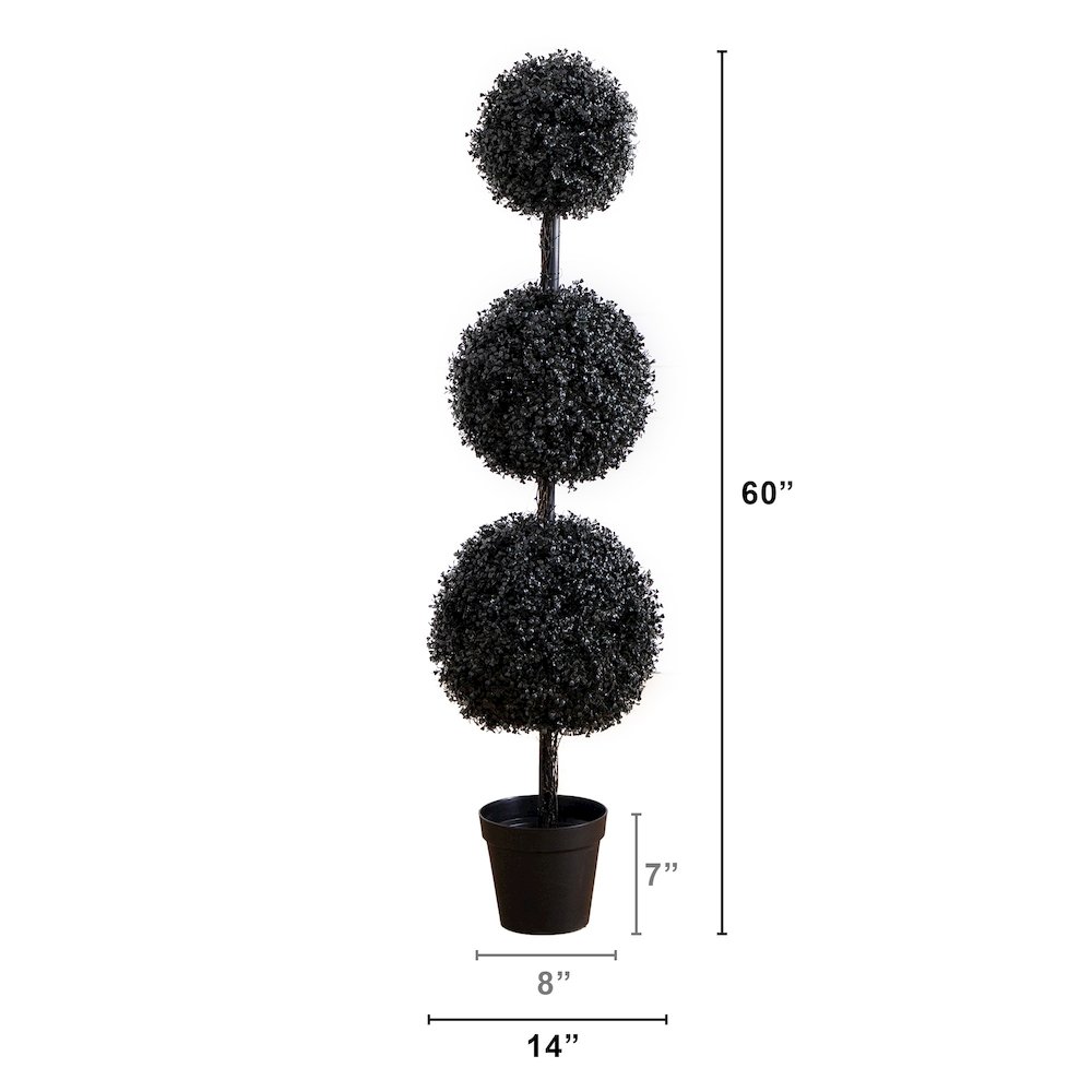 5ft. UV Resistant Artificial Halloween Black Triple Ball Boxwood Topiary. Picture 1