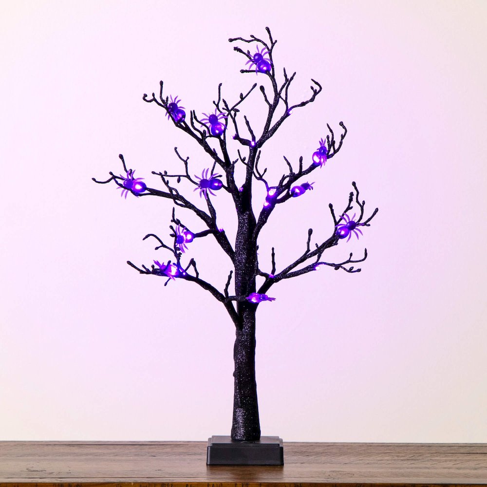 2ft. Pre-Lit Artificial Halloween Spider Twig Tree with 24 Purple LED Lights. Picture 2