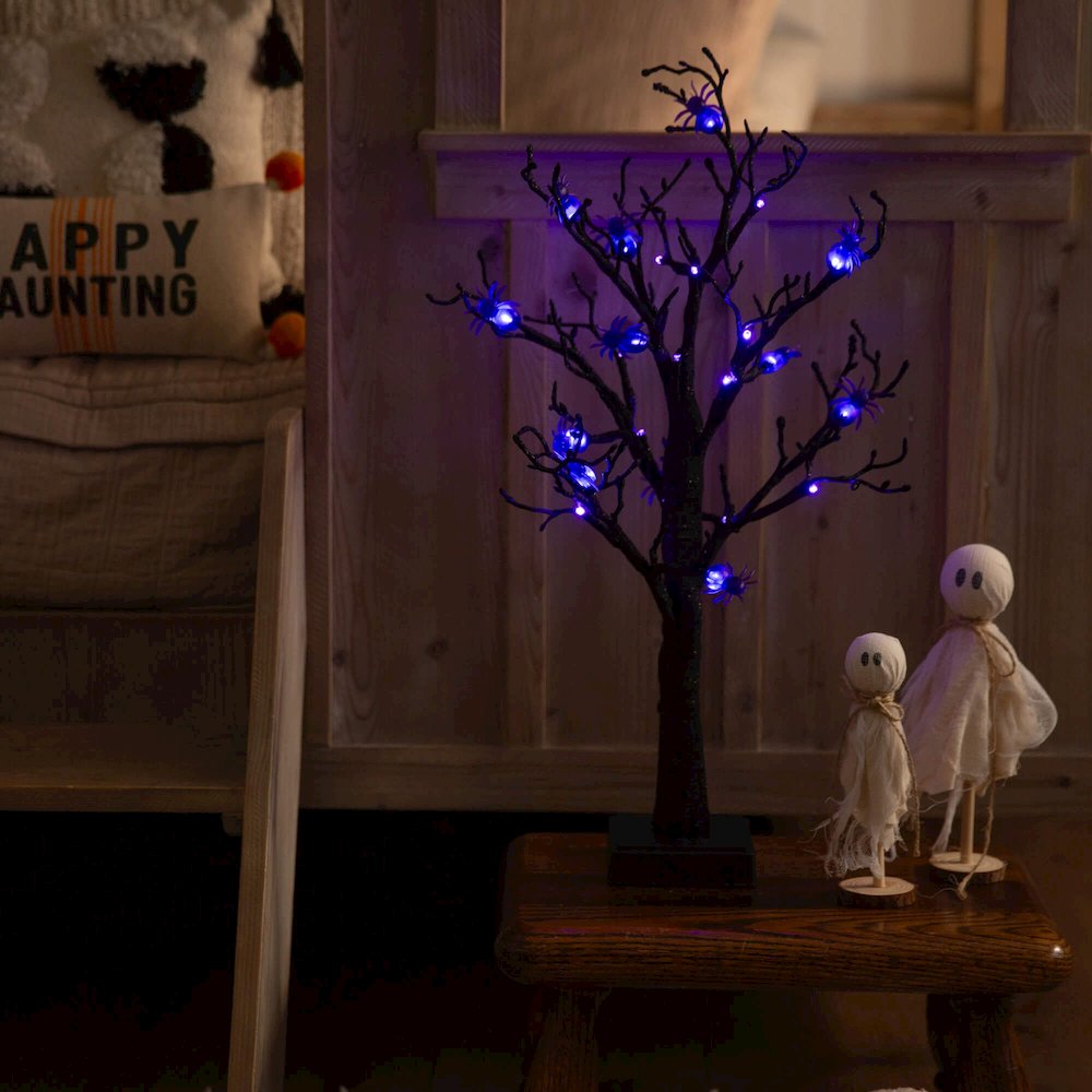 2ft. Pre-Lit Artificial Halloween Spider Twig Tree with 24 Purple LED Lights. Picture 12