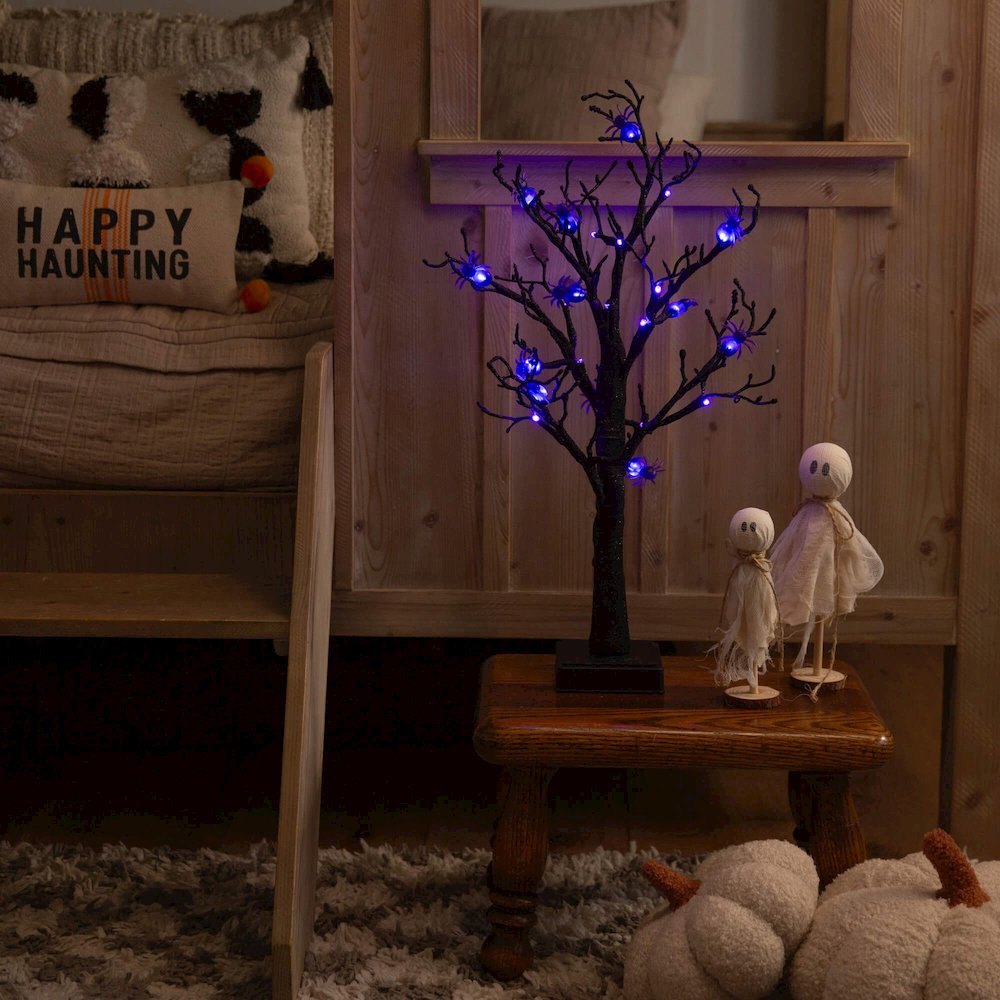2ft. Pre-Lit Artificial Halloween Spider Twig Tree with 24 Purple LED Lights. Picture 5