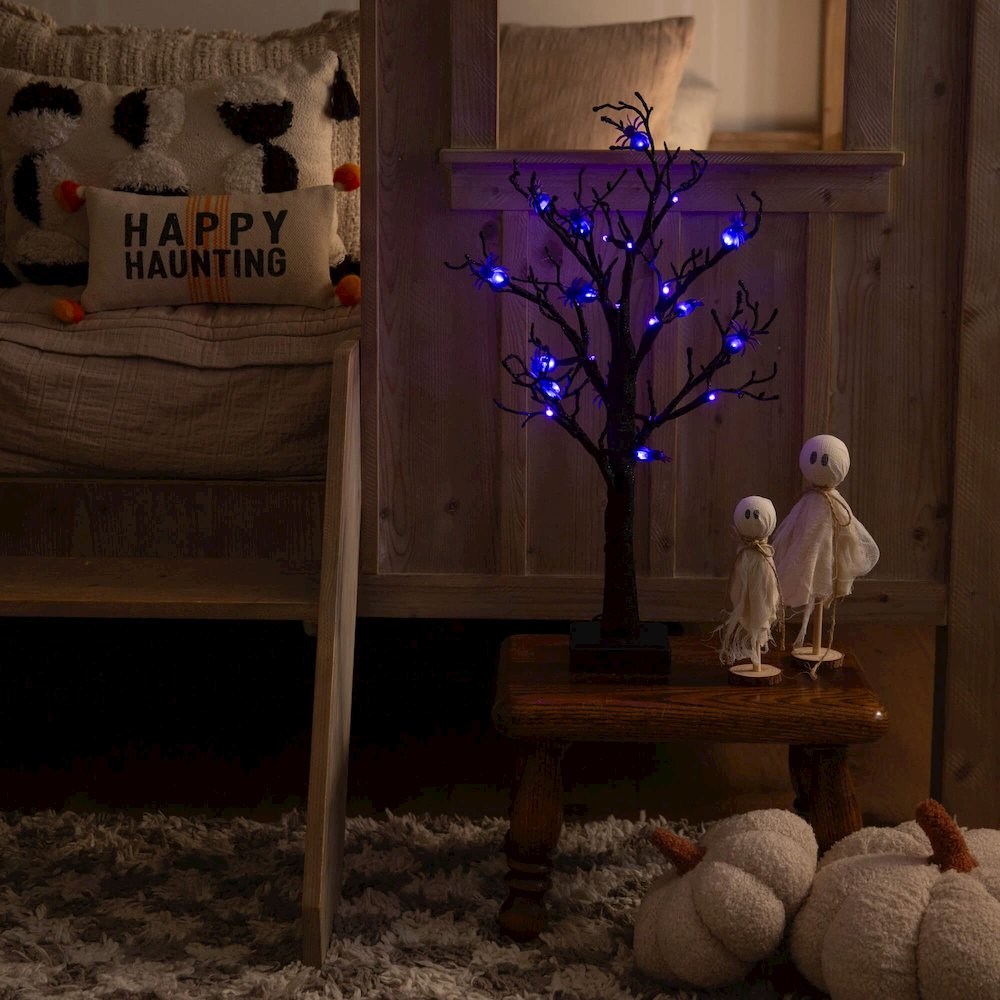 2ft. Pre-Lit Artificial Halloween Spider Twig Tree with 24 Purple LED Lights. Picture 6