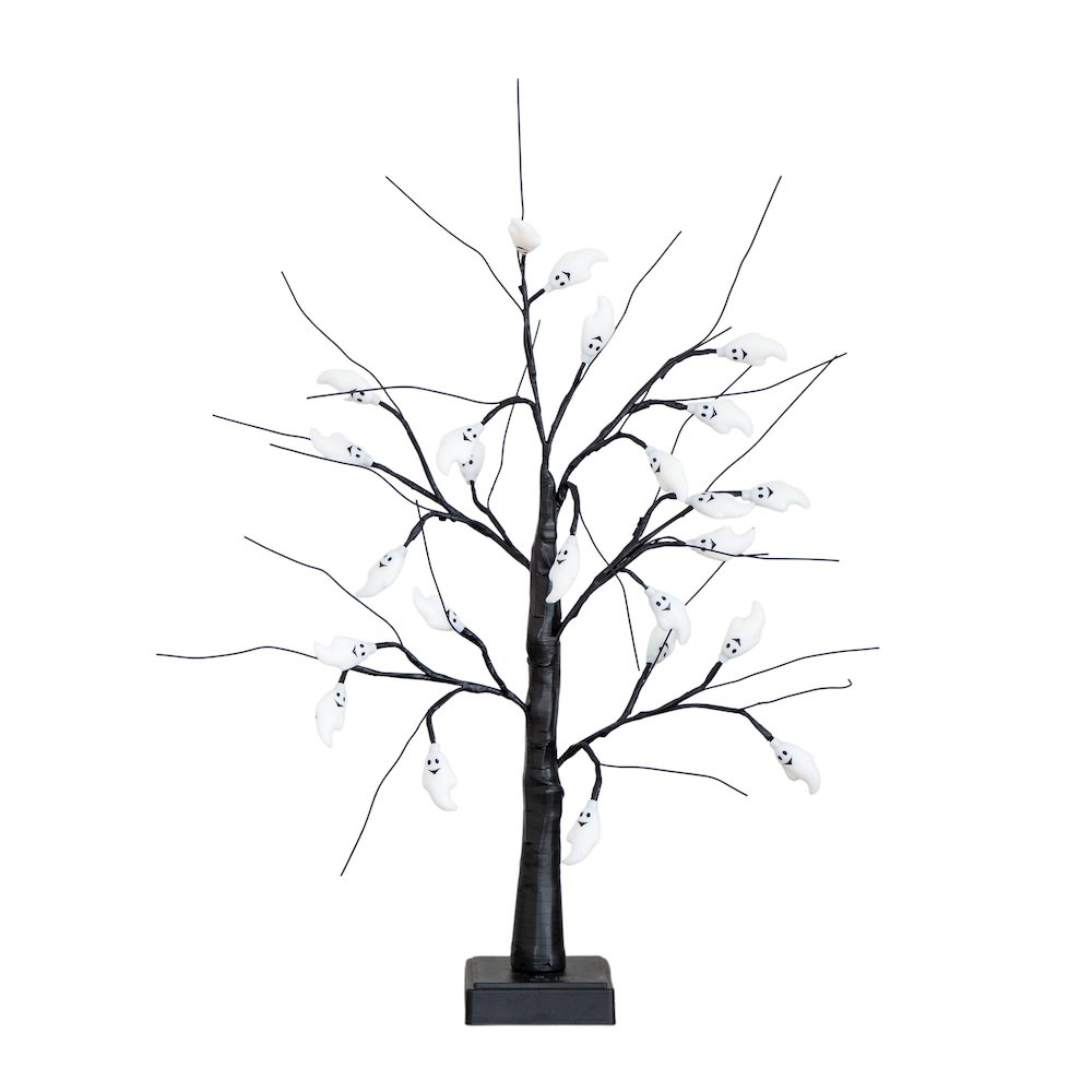 2ft. Pre-Lit Artificial Halloween Ghost Twig Tree with 24 Purple LED Lights. Picture 1