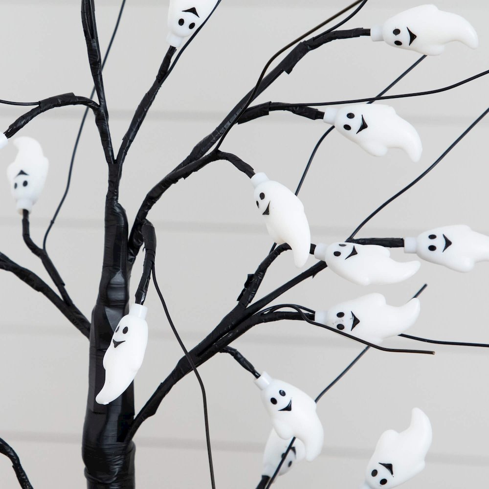 2ft. Pre-Lit Artificial Halloween Ghost Twig Tree with 24 Purple LED Lights. Picture 7