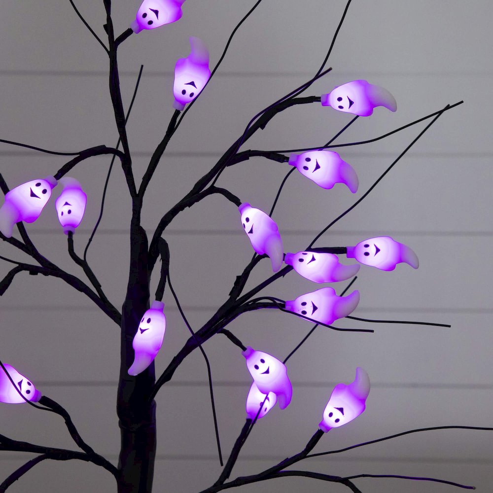 2ft. Pre-Lit Artificial Halloween Ghost Twig Tree with 24 Purple LED Lights. Picture 8