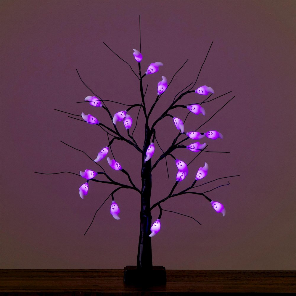 2ft. Pre-Lit Artificial Halloween Ghost Twig Tree with 24 Purple LED Lights. Picture 3