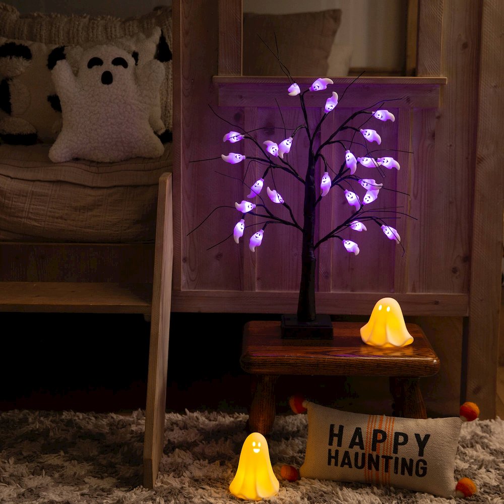 2ft. Pre-Lit Artificial Halloween Ghost Twig Tree with 24 Purple LED Lights. Picture 4