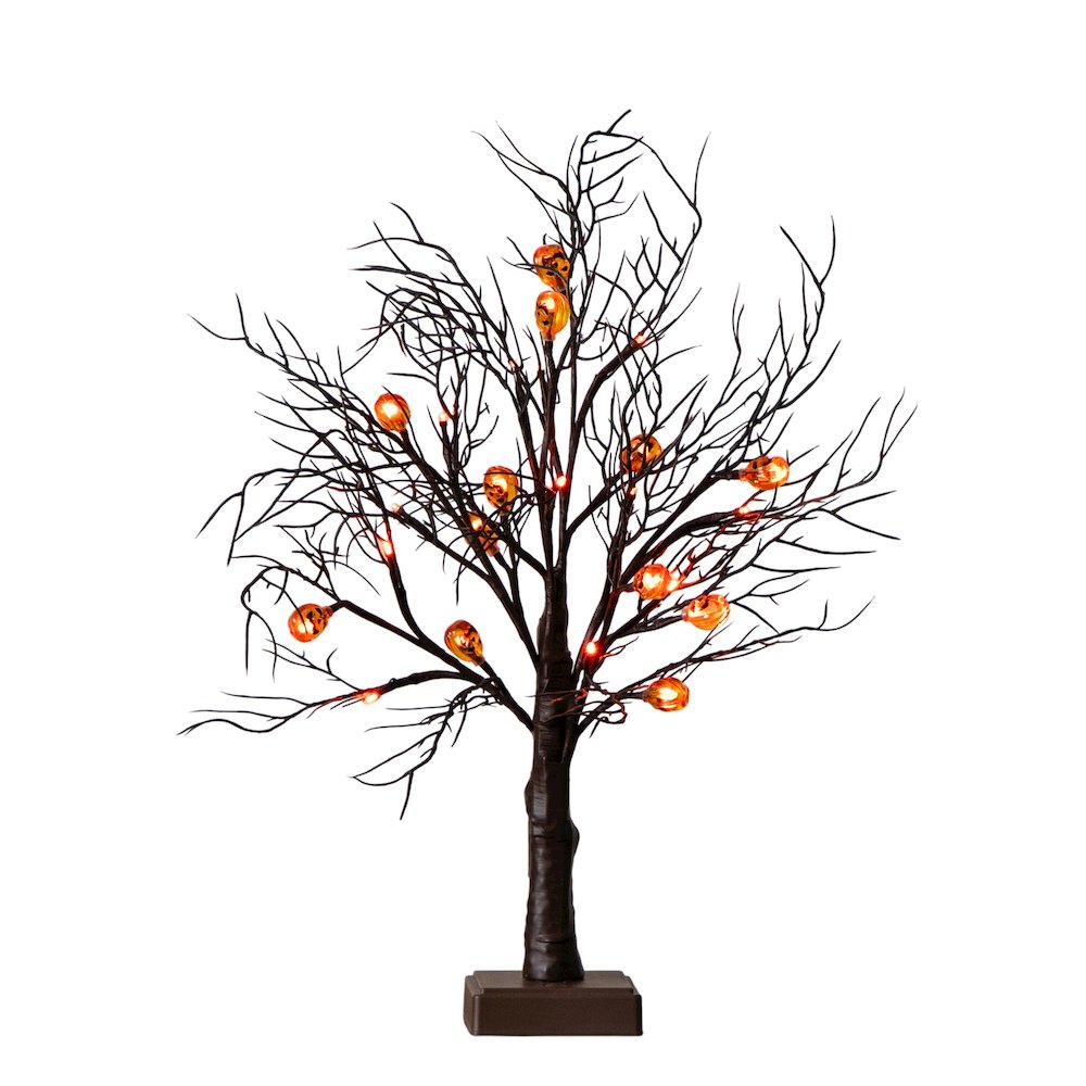 22in. Pre-Lit Artificial Halloween Brown Twig Tree with 12 Orange LED Lights. Picture 1
