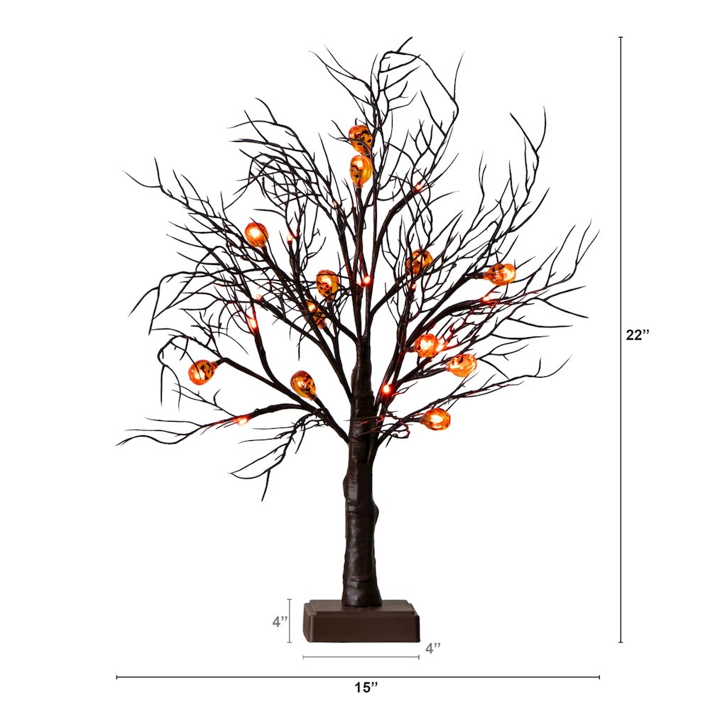 22in. Pre-Lit Artificial Halloween Brown Twig Tree with 12 Orange LED Lights. Picture 6