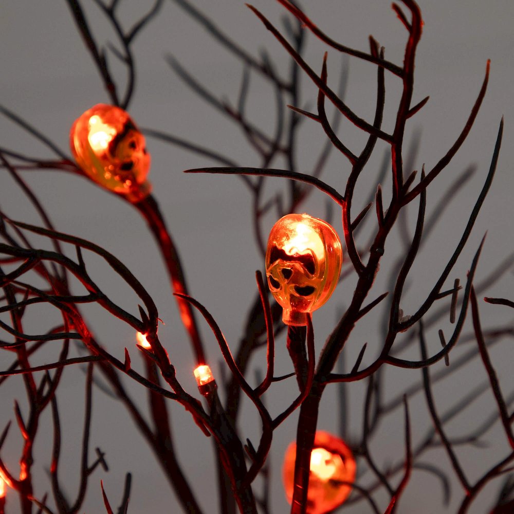 22in. Pre-Lit Artificial Halloween Brown Twig Tree with 12 Orange LED Lights. Picture 10