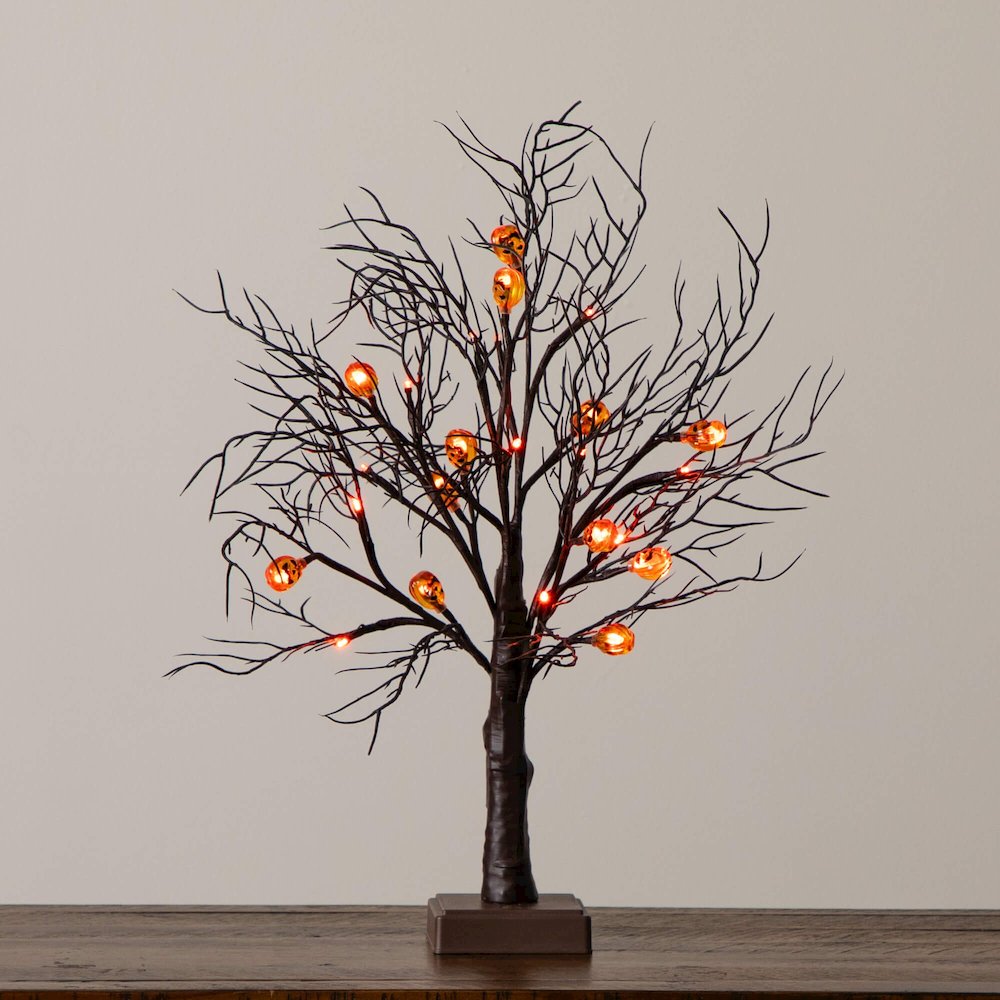 22in. Pre-Lit Artificial Halloween Brown Twig Tree with 12 Orange LED Lights. Picture 3