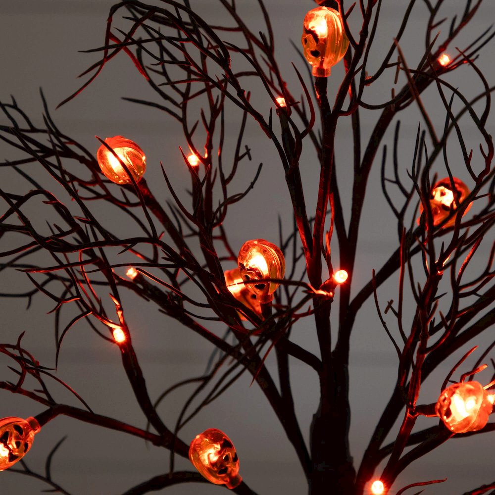 22in. Pre-Lit Artificial Halloween Brown Twig Tree with 12 Orange LED Lights. Picture 4