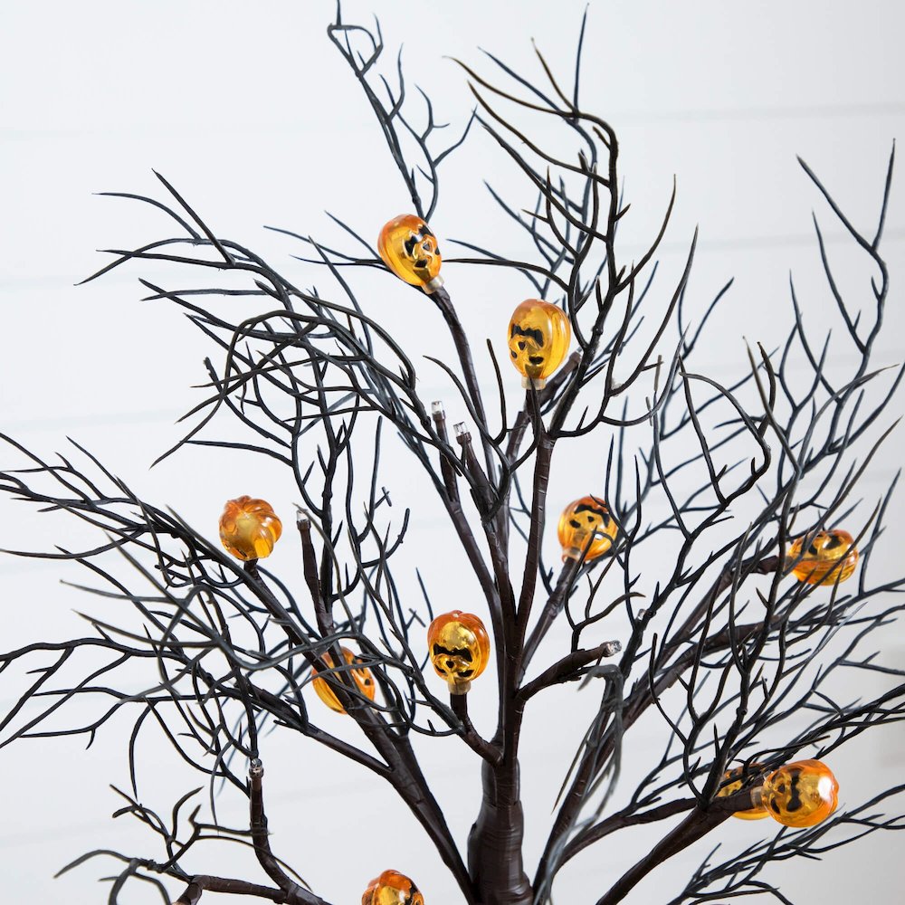 22in. Pre-Lit Artificial Halloween Brown Twig Tree with 12 Orange LED Lights. Picture 5