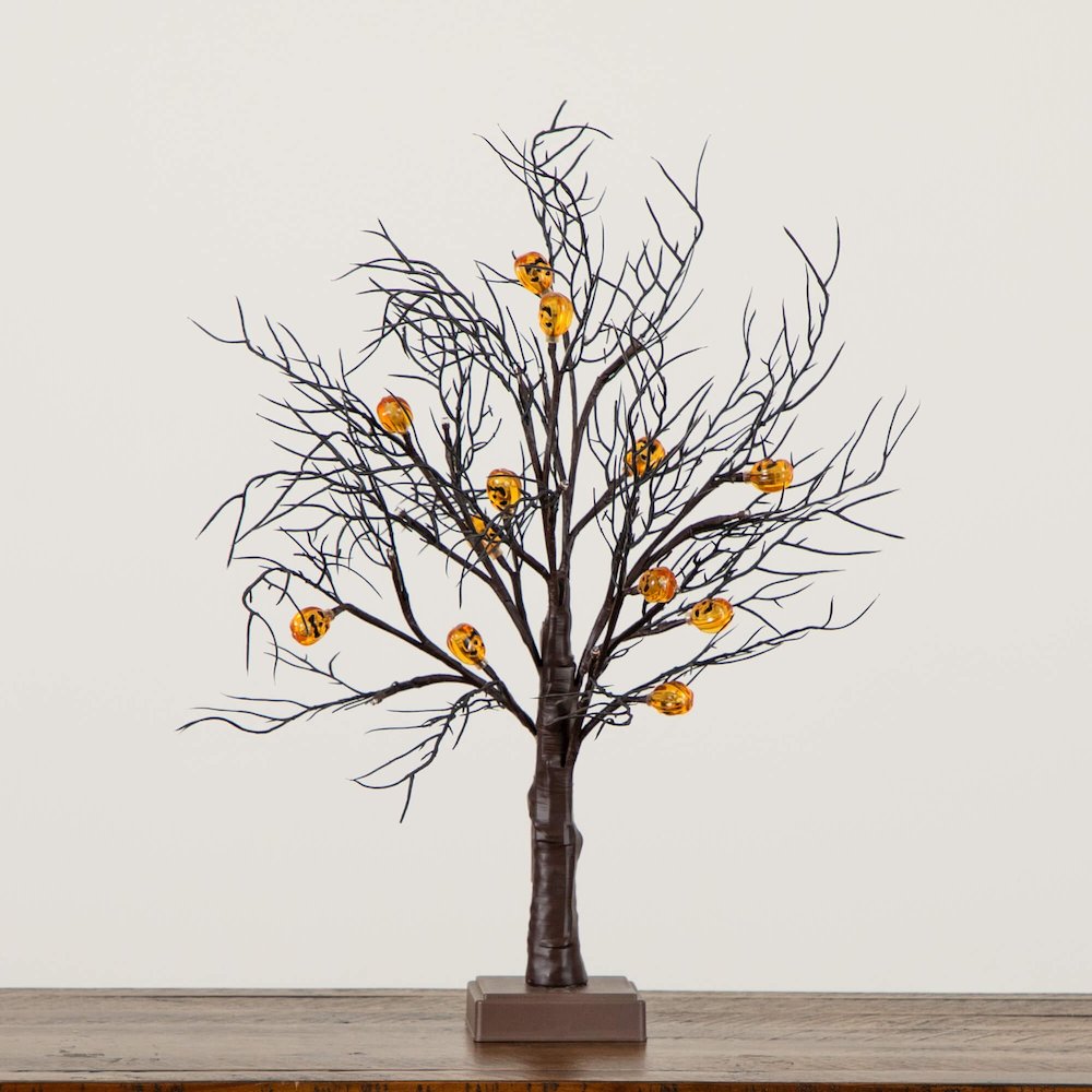 22in. Pre-Lit Artificial Halloween Brown Twig Tree with 12 Orange LED Lights. Picture 2