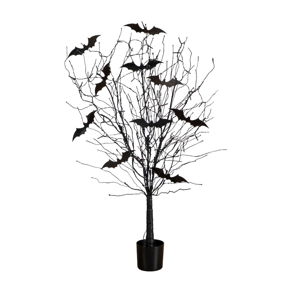 4ft. Pre-Lit Artificial Halloween Black Twig Tree with Bats and 50 LED Lights. Picture 1