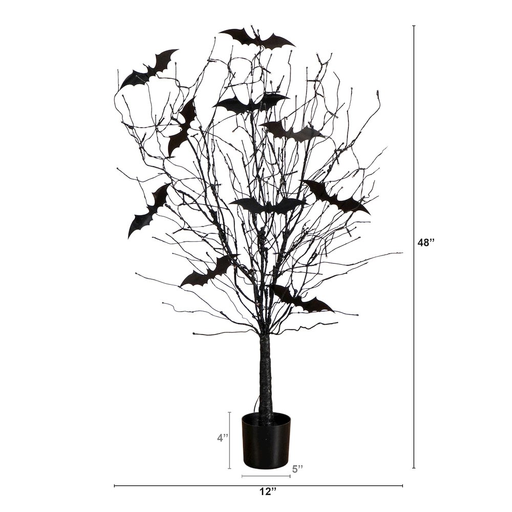 4ft. Pre-Lit Artificial Halloween Black Twig Tree with Bats and 50 LED Lights. Picture 4