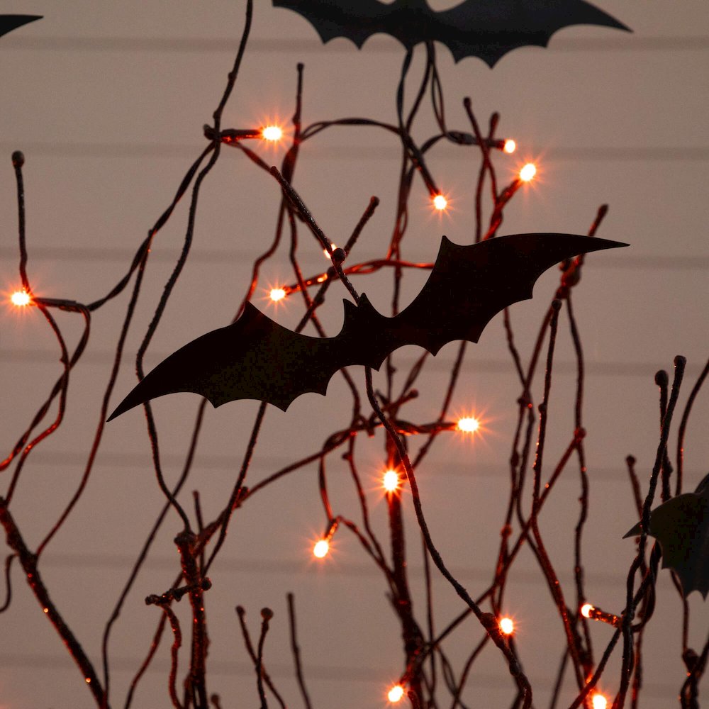 4ft. Pre-Lit Artificial Halloween Black Twig Tree with Bats and 50 LED Lights. Picture 7