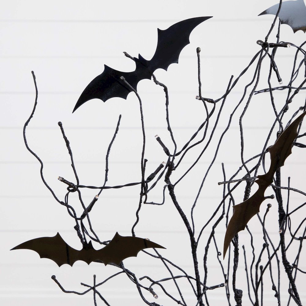 4ft. Pre-Lit Artificial Halloween Black Twig Tree with Bats and 50 LED Lights. Picture 8