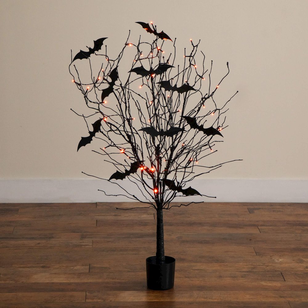 4ft. Pre-Lit Artificial Halloween Black Twig Tree with Bats and 50 LED Lights. Picture 2