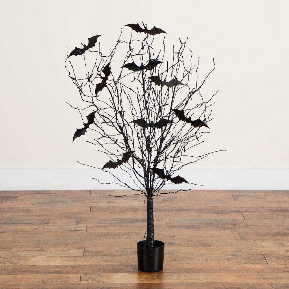 4ft. Pre-Lit Artificial Halloween Black Twig Tree with Bats and 50 LED Lights. Picture 5