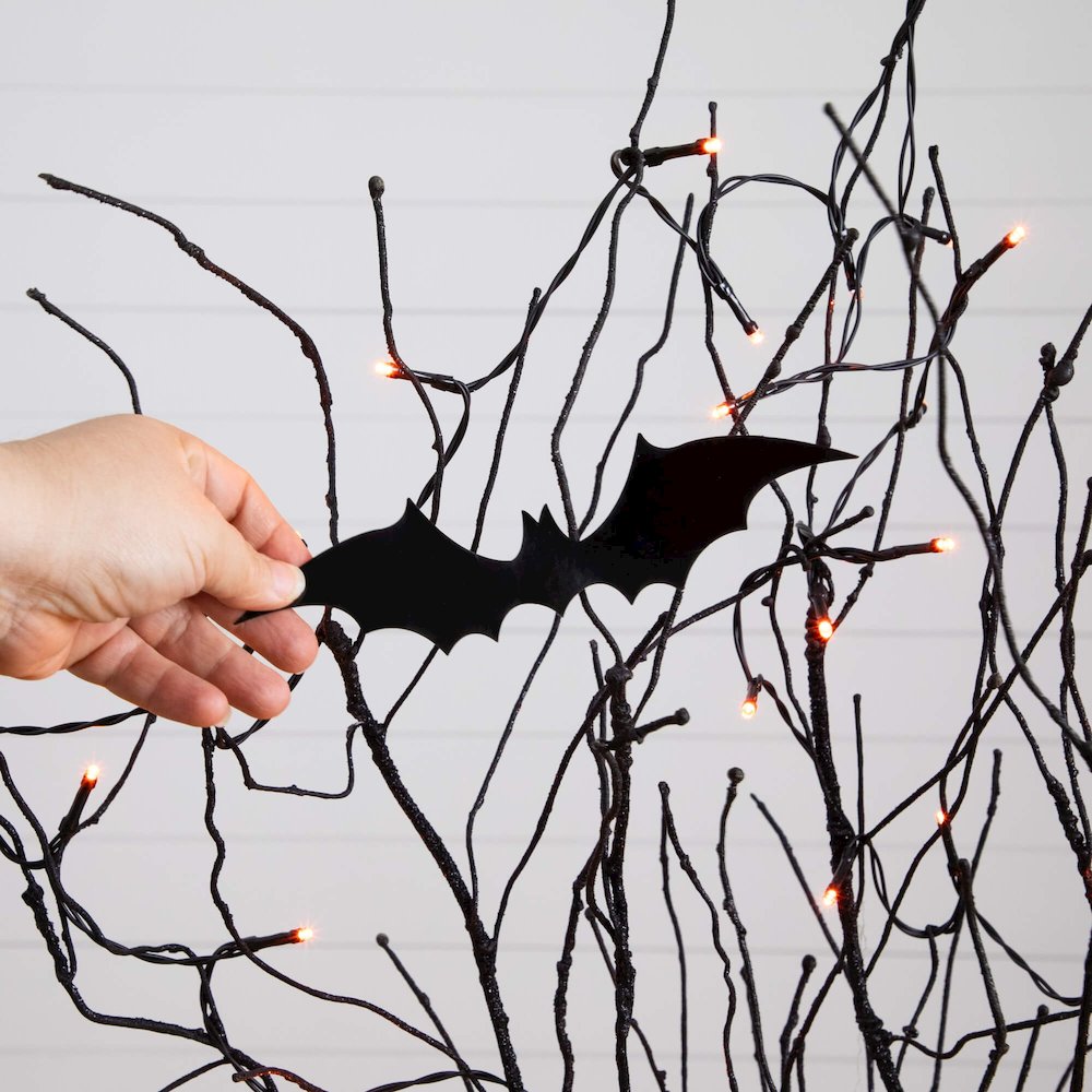4ft. Pre-Lit Artificial Halloween Black Twig Tree with Bats and 50 LED Lights. Picture 3