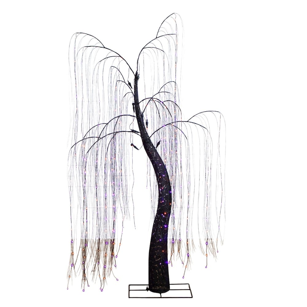 7ftPre-Lit Artificial Halloween Black Willow Tree with 600 Dual Color LED Lights. Picture 1