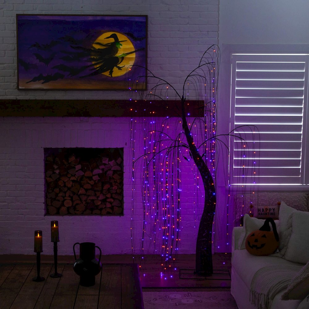 7ftPre-Lit Artificial Halloween Black Willow Tree with 600 Dual Color LED Lights. Picture 6