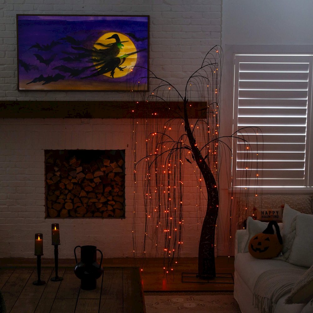 7ftPre-Lit Artificial Halloween Black Willow Tree with 600 Dual Color LED Lights. Picture 9