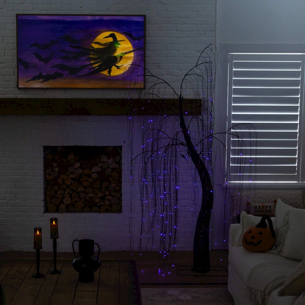7ftPre-Lit Artificial Halloween Black Willow Tree with 600 Dual Color LED Lights. Picture 10