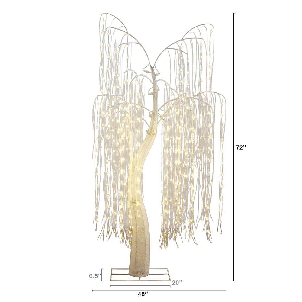 7ft. Pre-Lit Artificial White Willow Tree with 400 Cool White LED Light. Picture 6