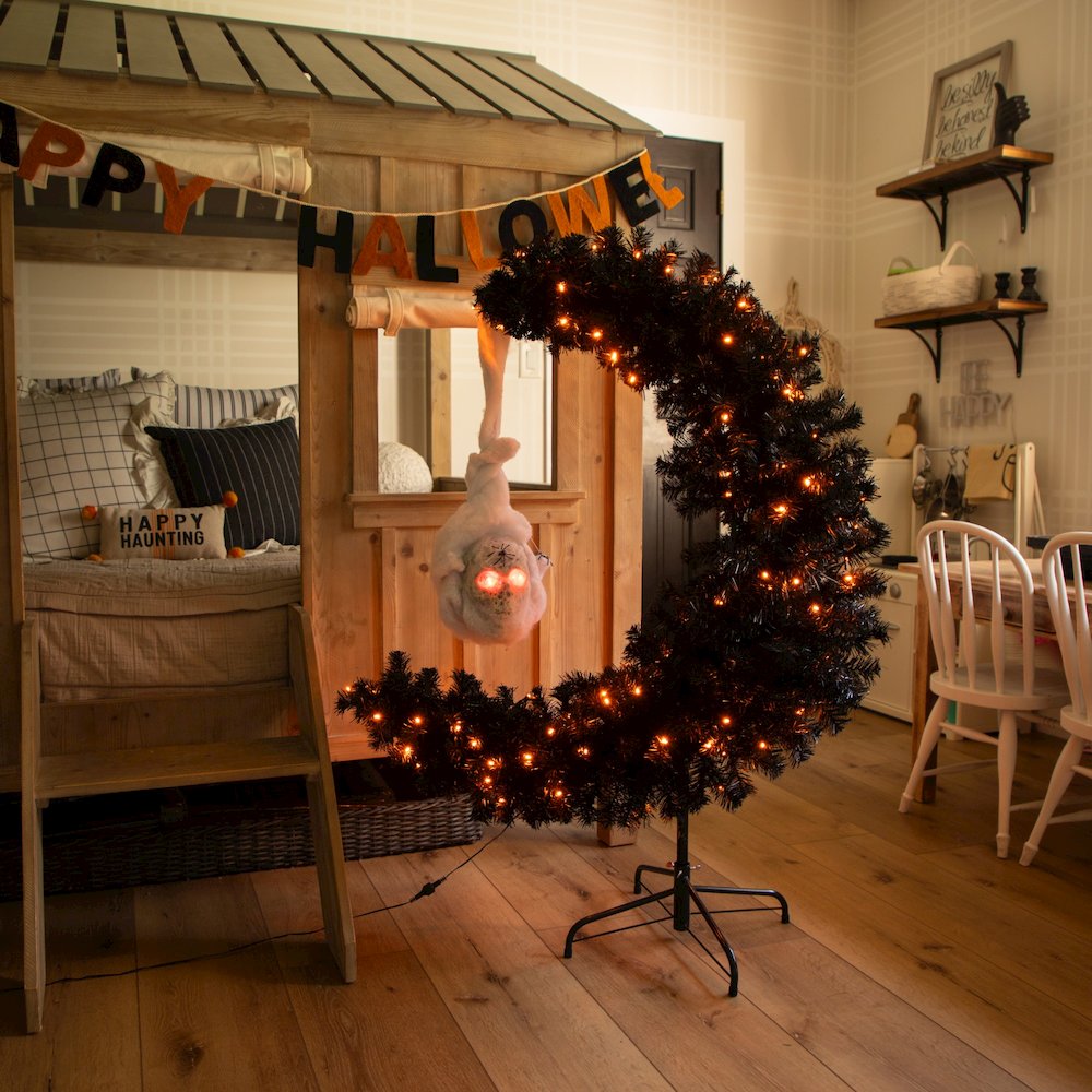 4ft. Pre-Lit Halloween Black Moon & Skull Tree with 250 Orange & Purple LEDs. Picture 9