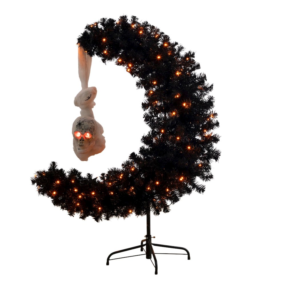4ft. Pre-Lit Halloween Black Moon & Skull Tree with 250 Orange & Purple LEDs. Picture 6