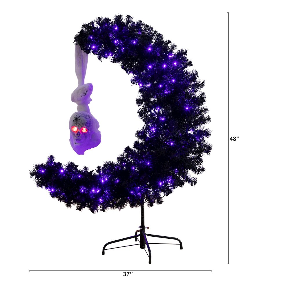 4ft. Pre-Lit Halloween Black Moon & Skull Tree with 250 Orange & Purple LEDs. Picture 2