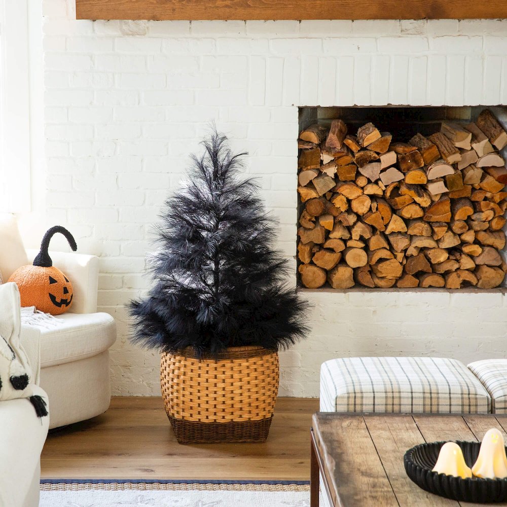 4ft. Artificial Halloween Black Pampas Grass Christmas Tree. Picture 3